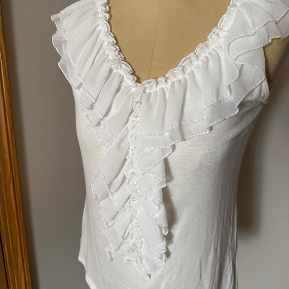 Gibson White Ruffle Tank Top